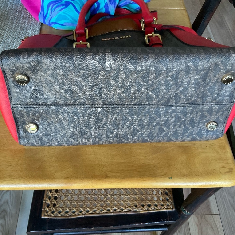 Michael Kors Red Leather & Brown MK Logo Satchel. Excellent Condition - Picture 3 of 3